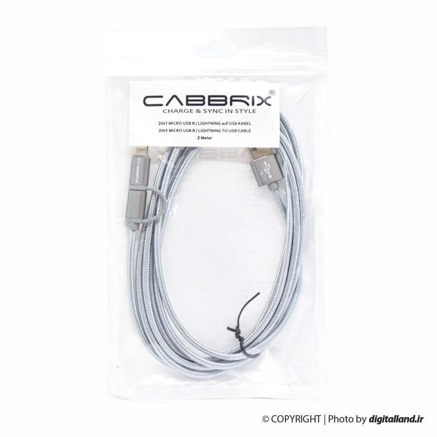 تصویر کابل Cabbrix 2in1 microUSB Lightning 2M